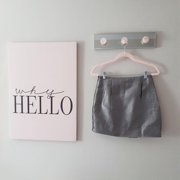 NWT Do+Be charcoal grey silver metallic thread pleated asymmetrical miniskirt, M - Picture 12 of 13